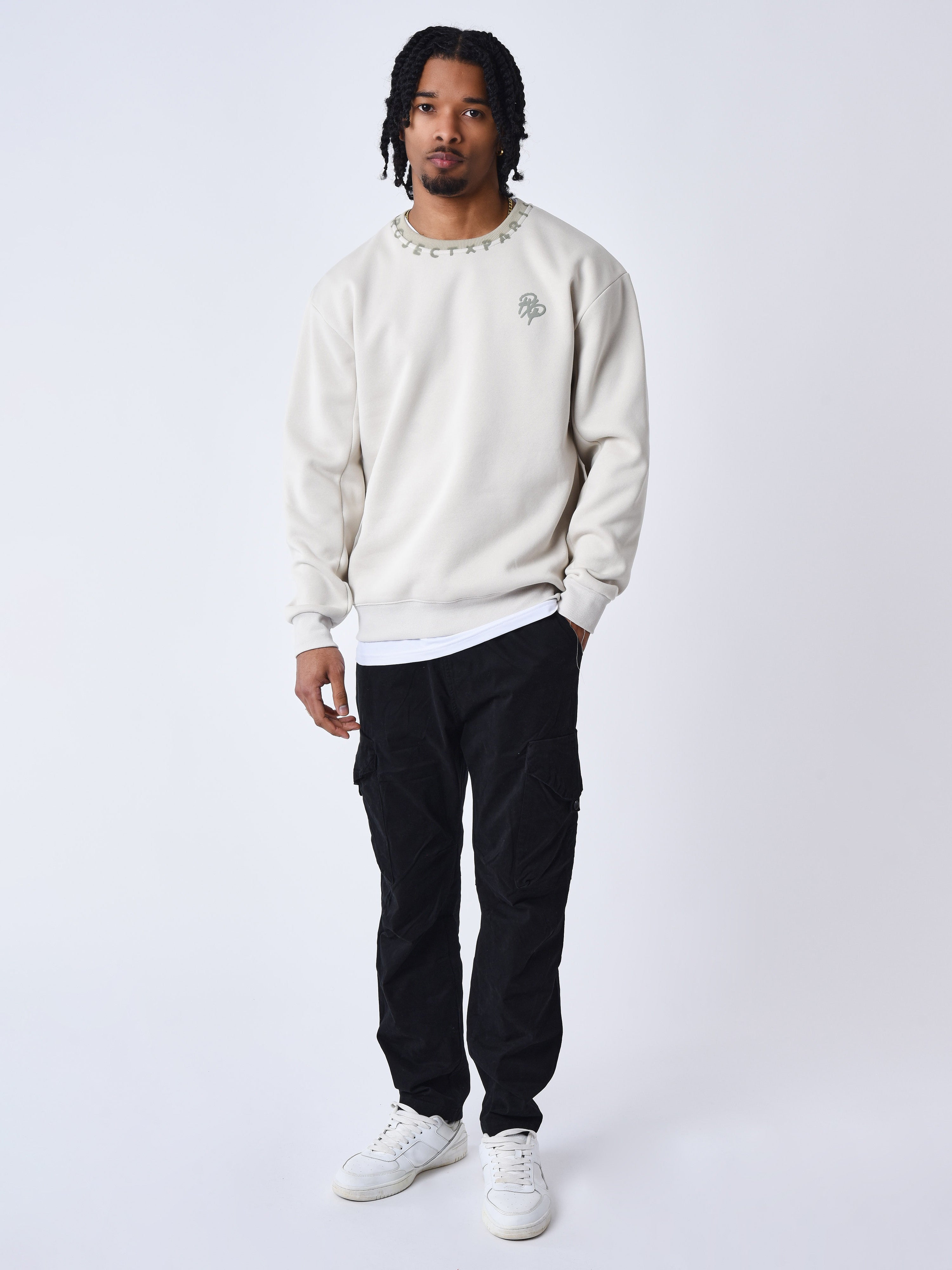 sweat-col-rond-motif-graph-greige