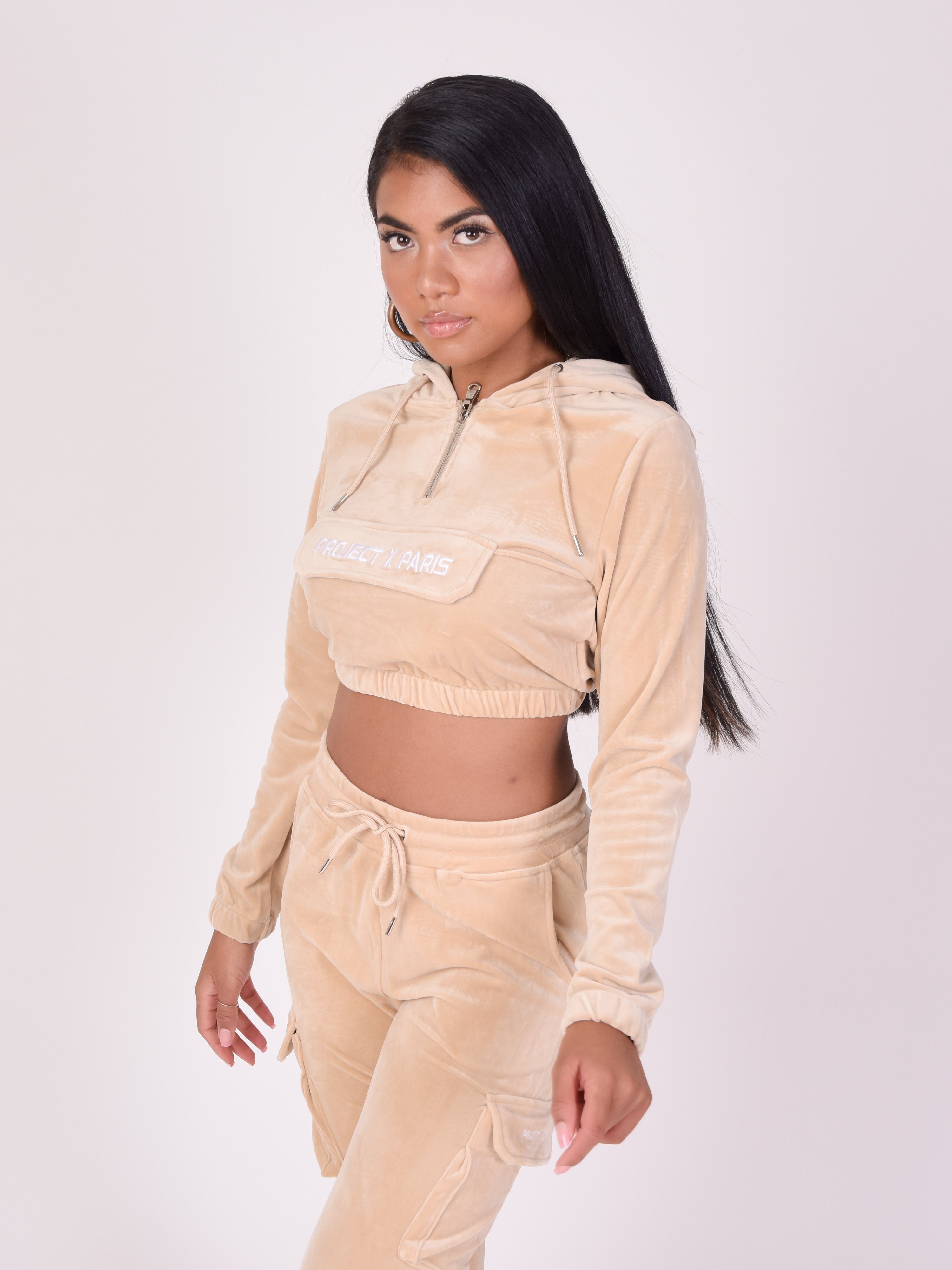sweat-velours-court-a-capuche-femme-project-x-paris-f192045-beige