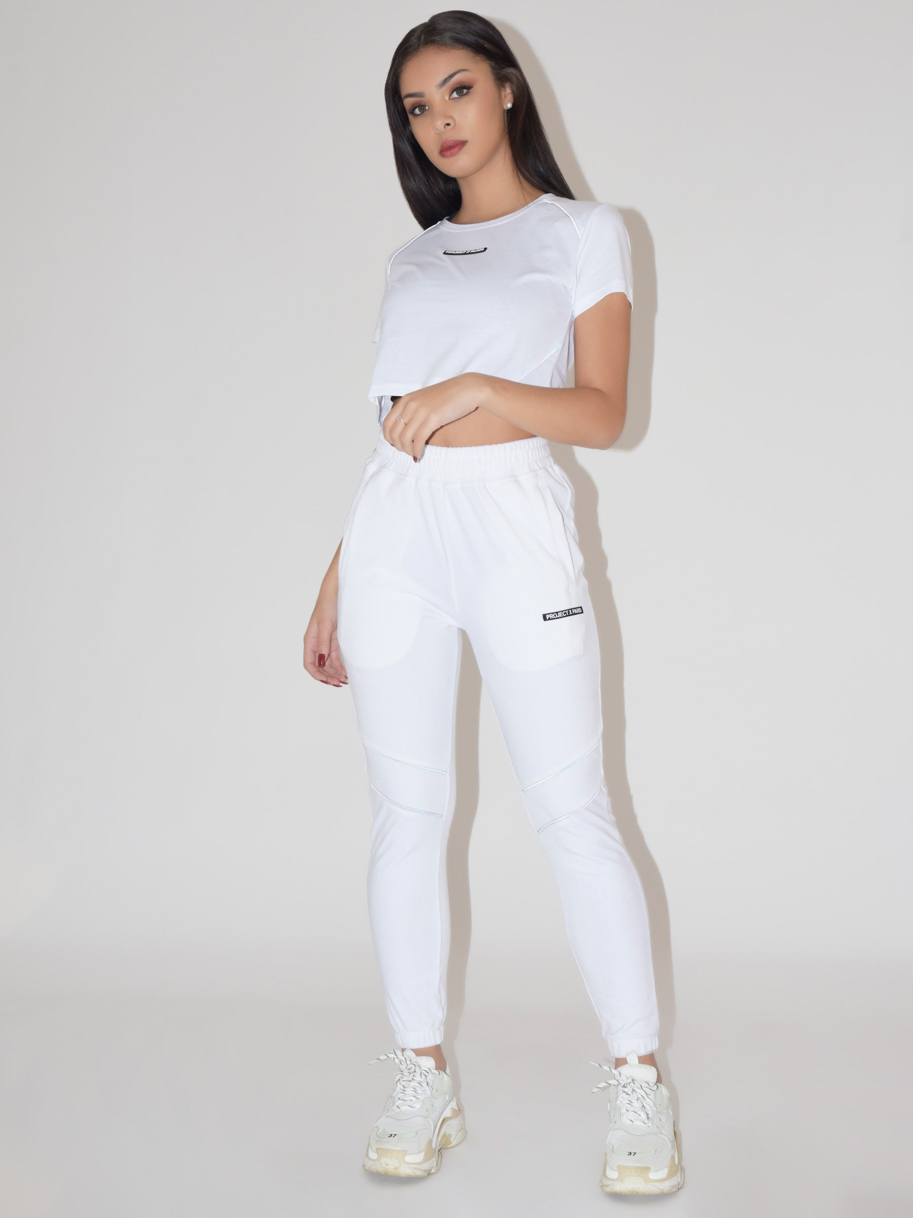 T-shirt crop avec pipings contrastés et logo silicone-6