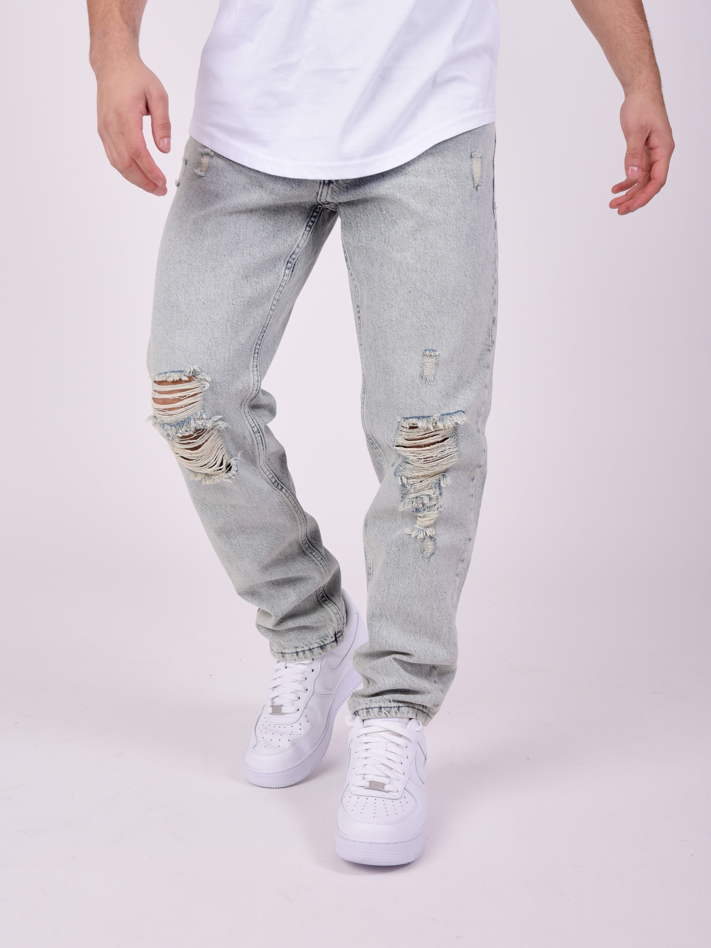Jeans dritti strappati con buchi-1