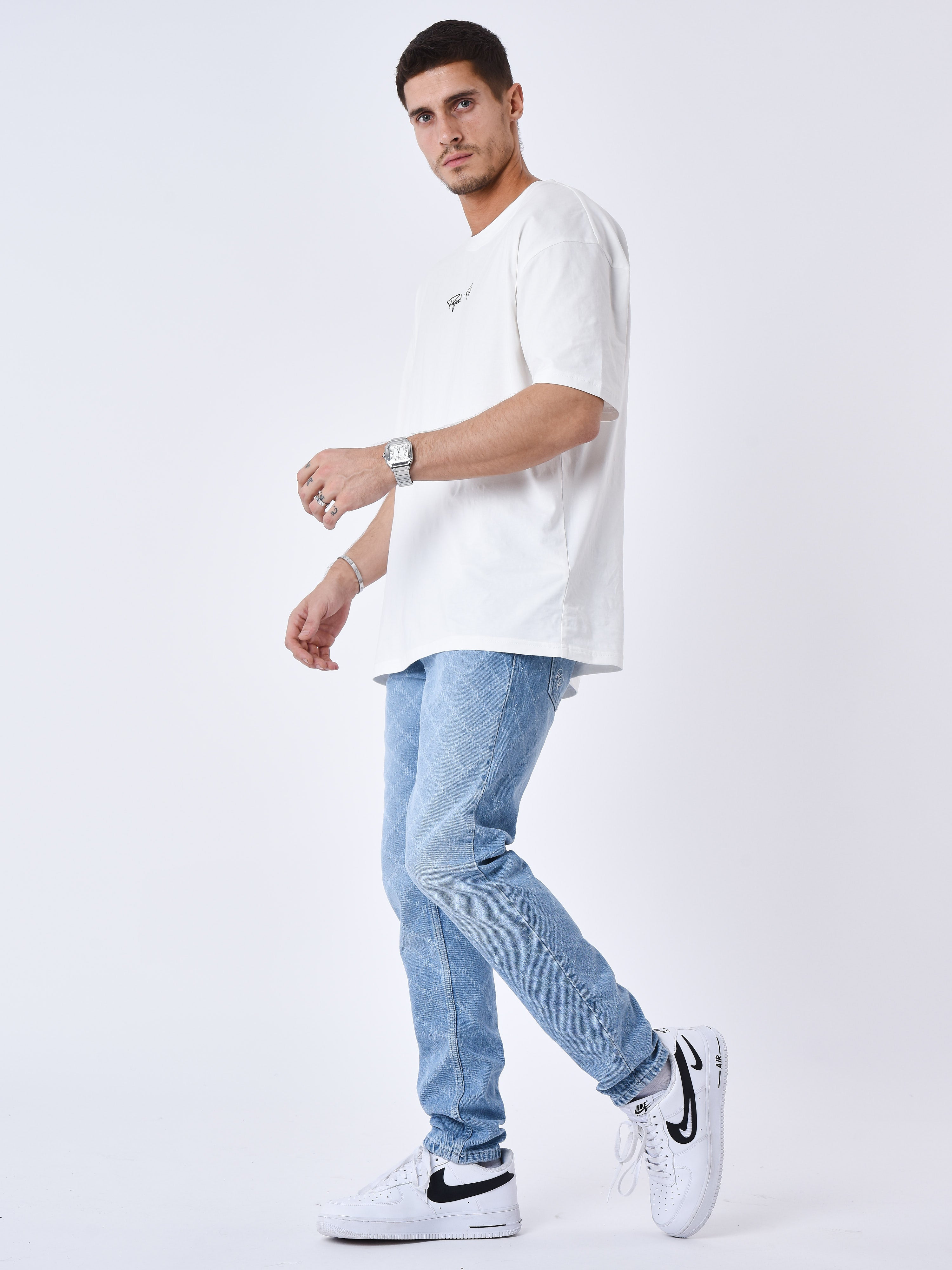 Jeans regular con logo e motivo a griglia quadrata-1