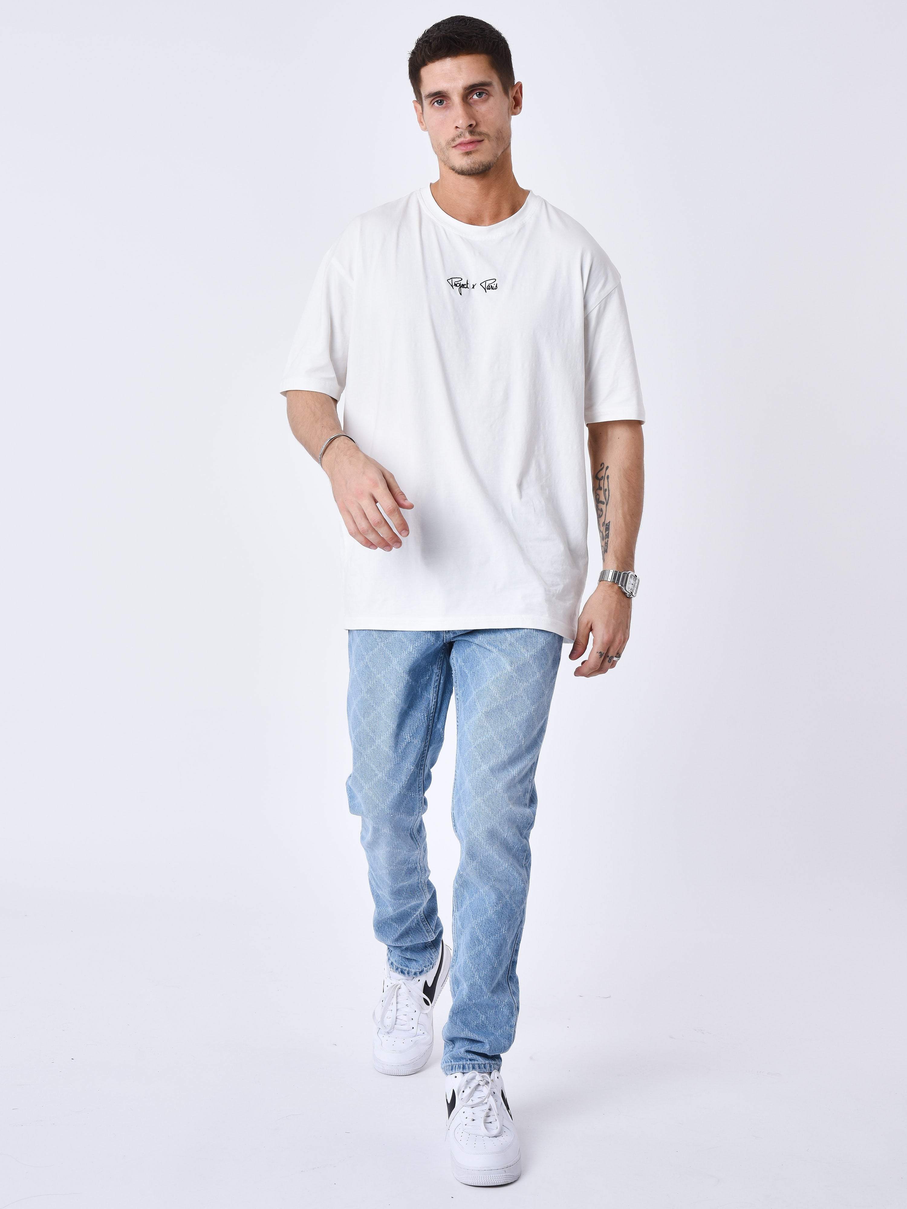 Jeans regular con logo e motivo a griglia quadrata-3