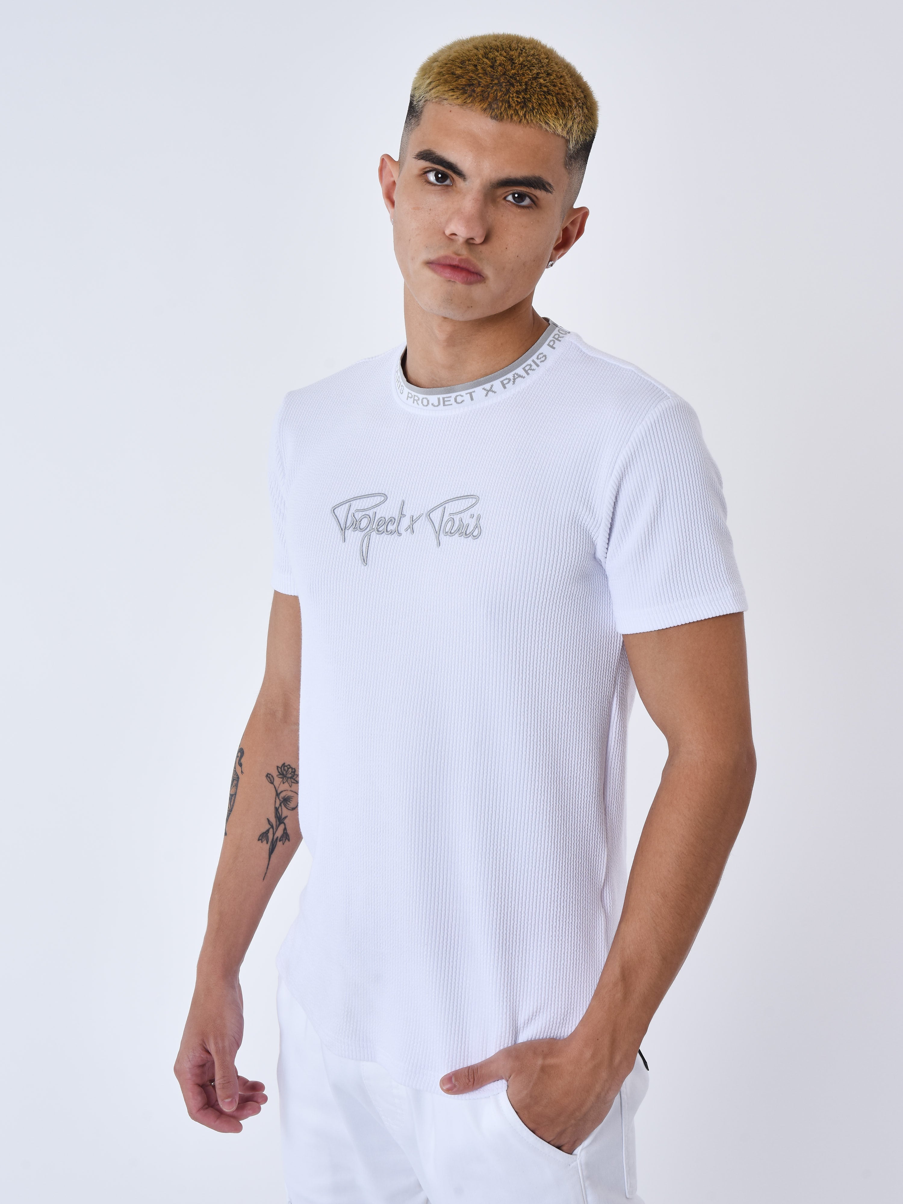Embroidered textured t-shirt-1