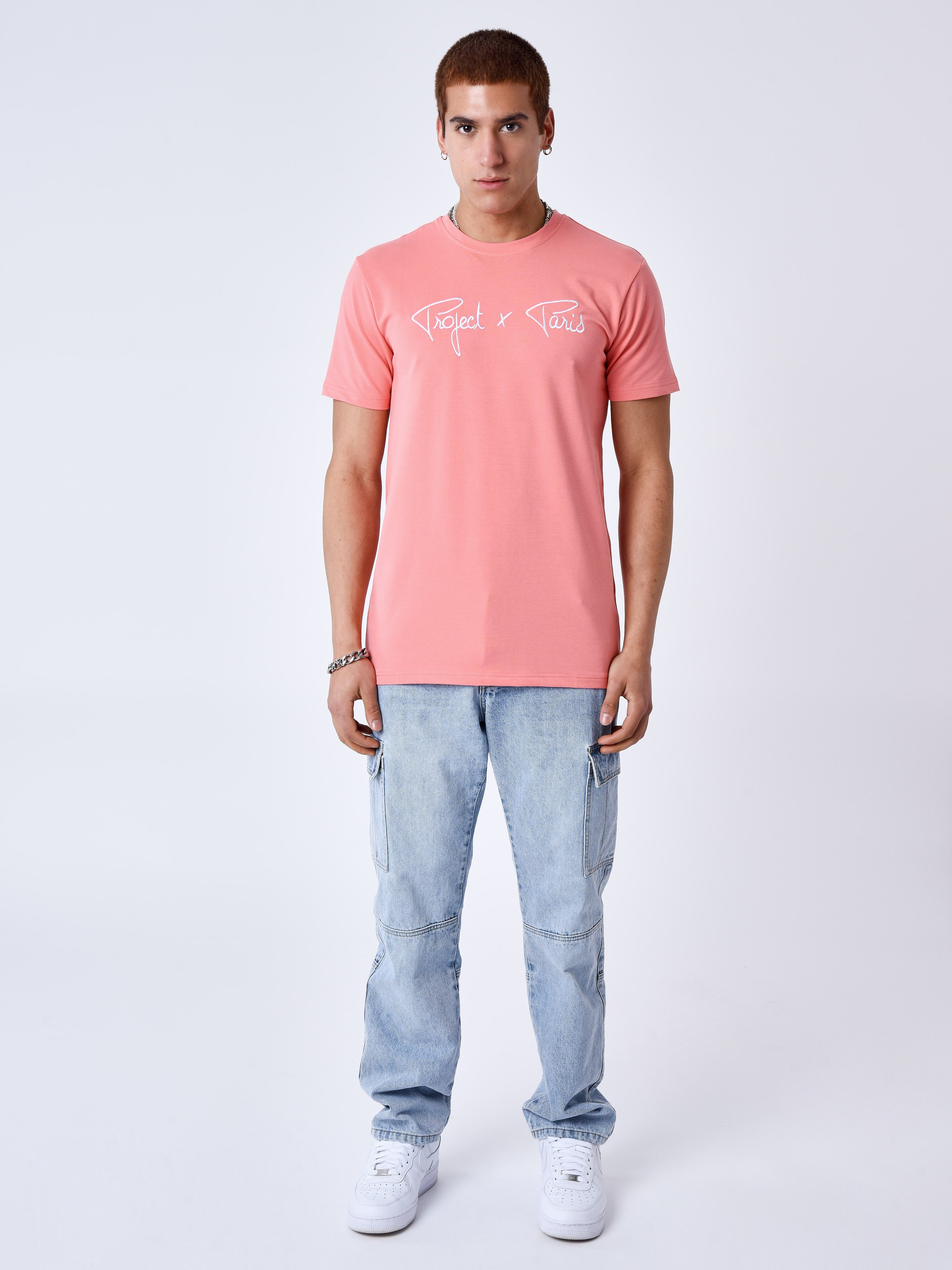 tee-shirt-basic-broderie-logo-project-x-paris-rose-corail