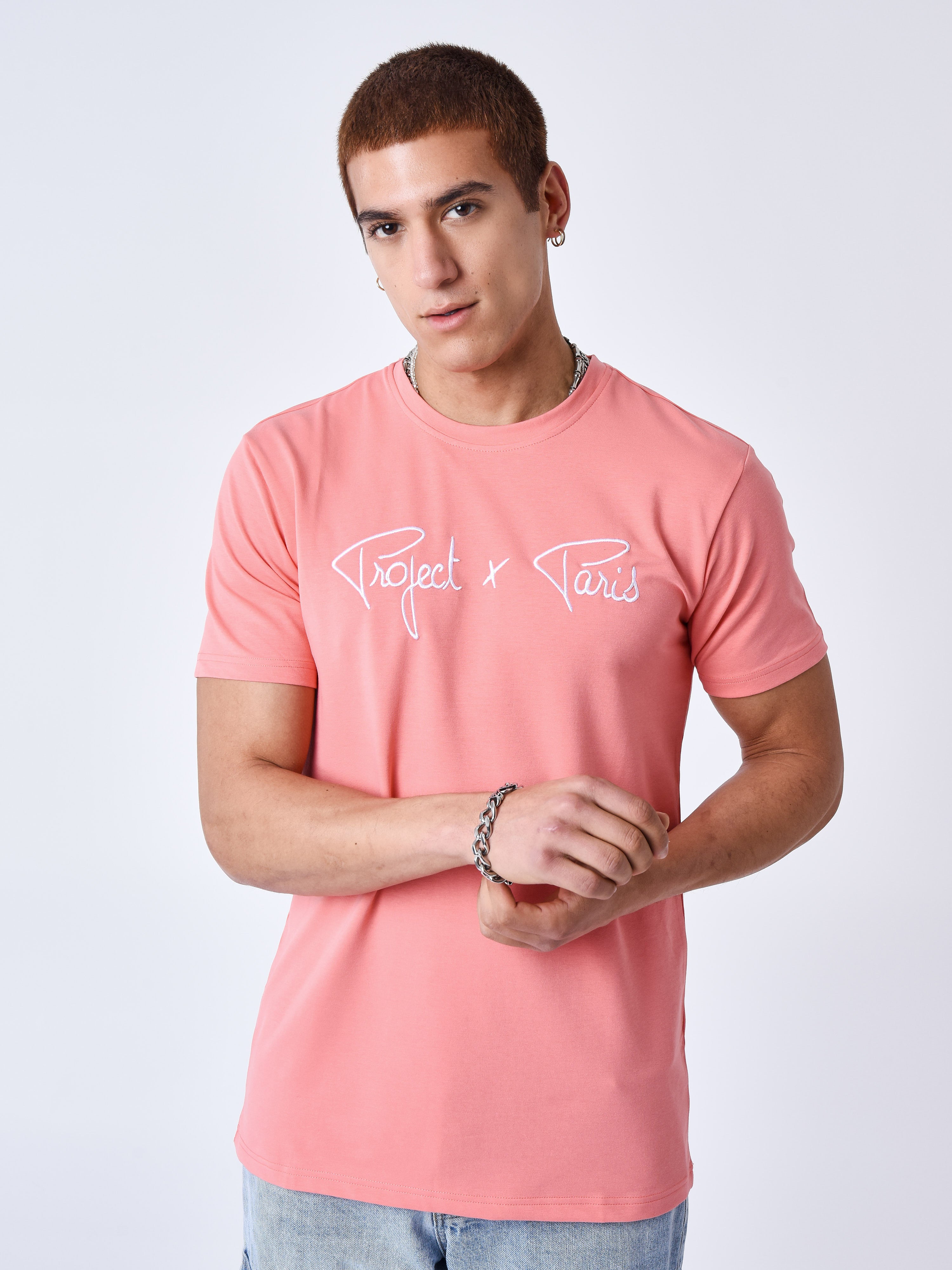 tee-shirt-basic-broderie-logo-project-x-paris-rose-corail