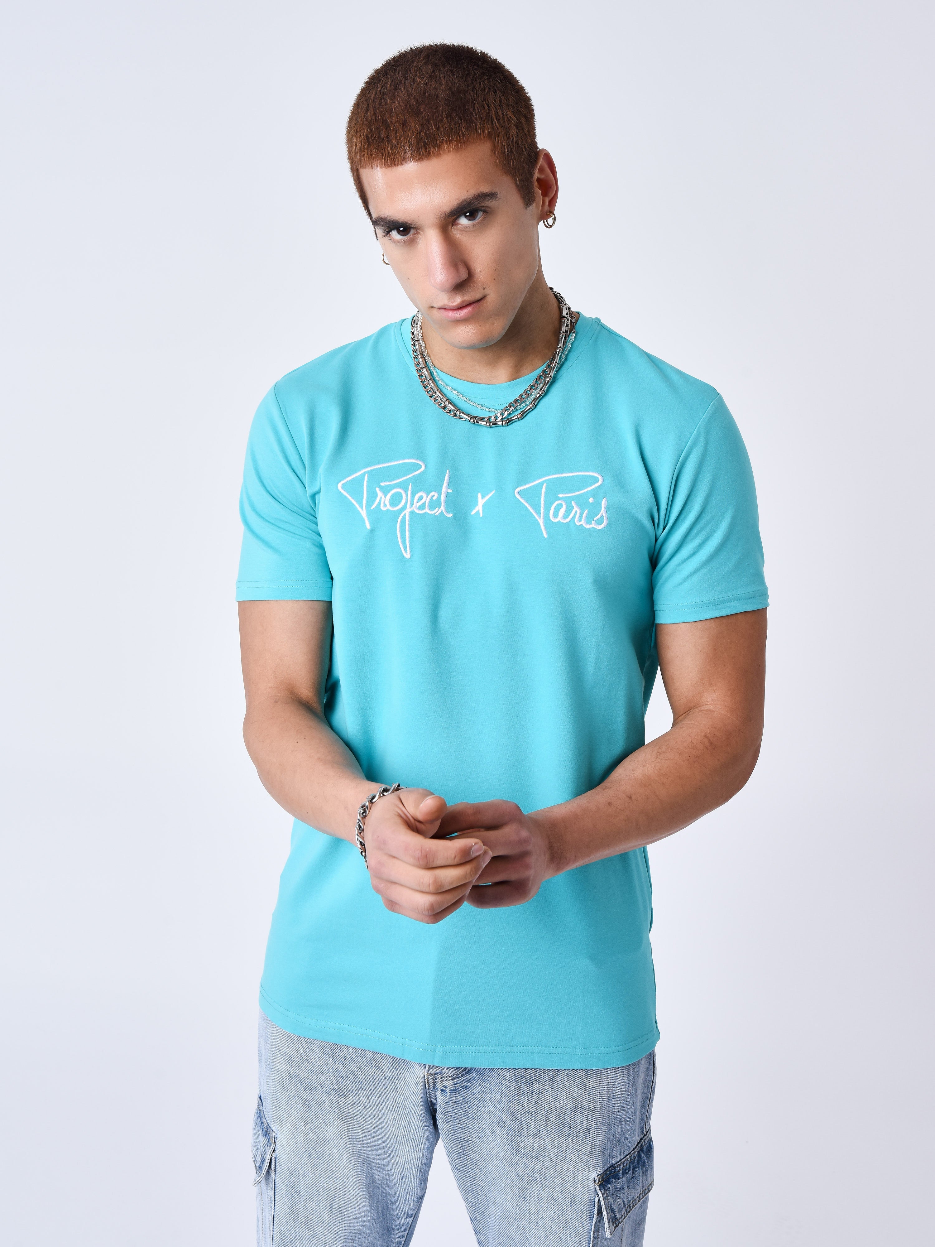 tee-shirt-basic-broderie-logo-project-x-paris-turquoise-modelshot