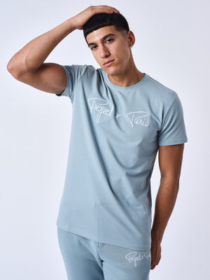 tee-shirt-basic-broderie-logo-project-x-paris-bleu-vert-modelshot