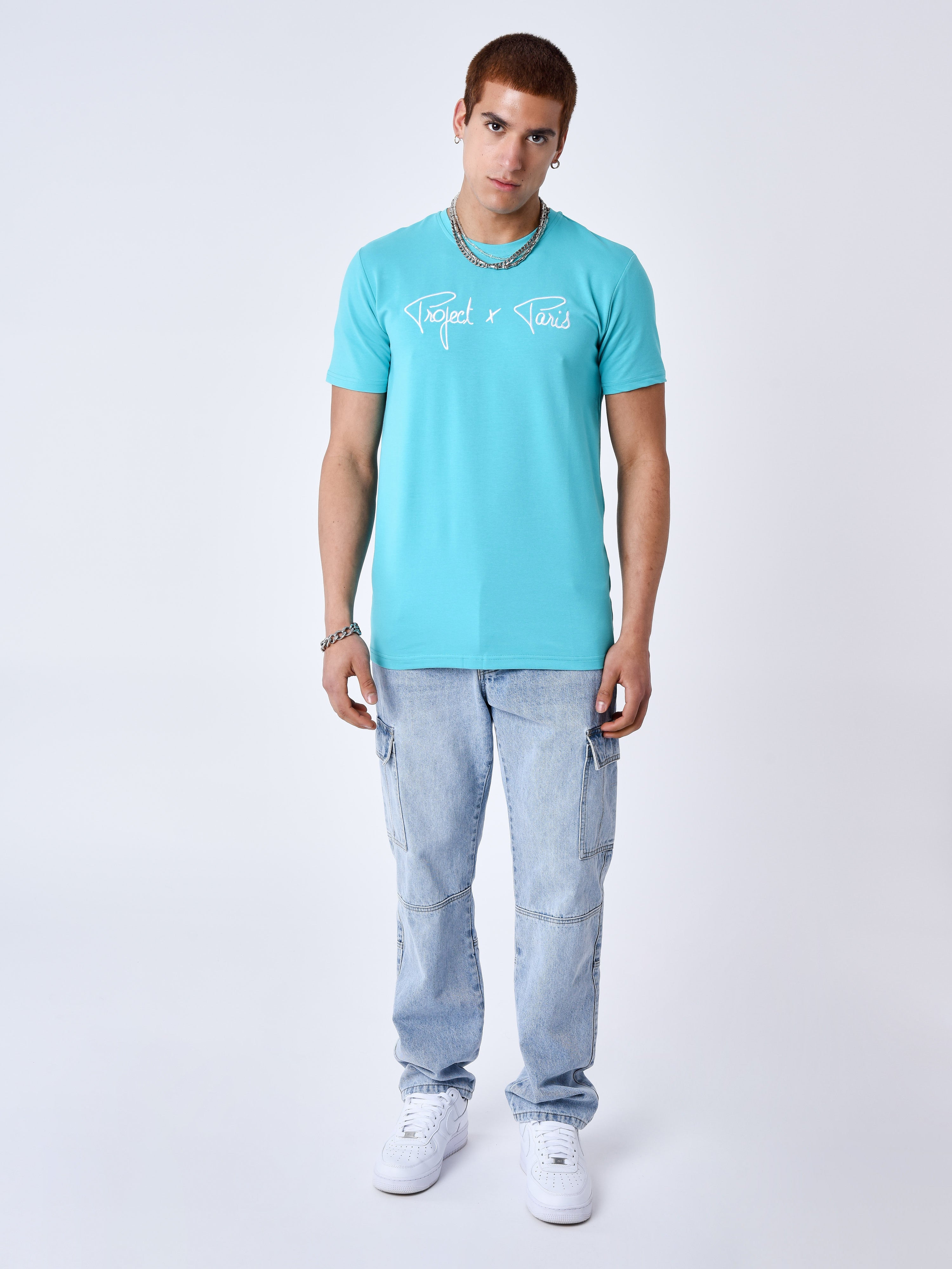 tee-shirt-basic-broderie-logo-project-x-paris-turquoise-modelshot