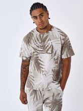 tee-shirt-motif-all-over-feuilles-de-palmier-beige