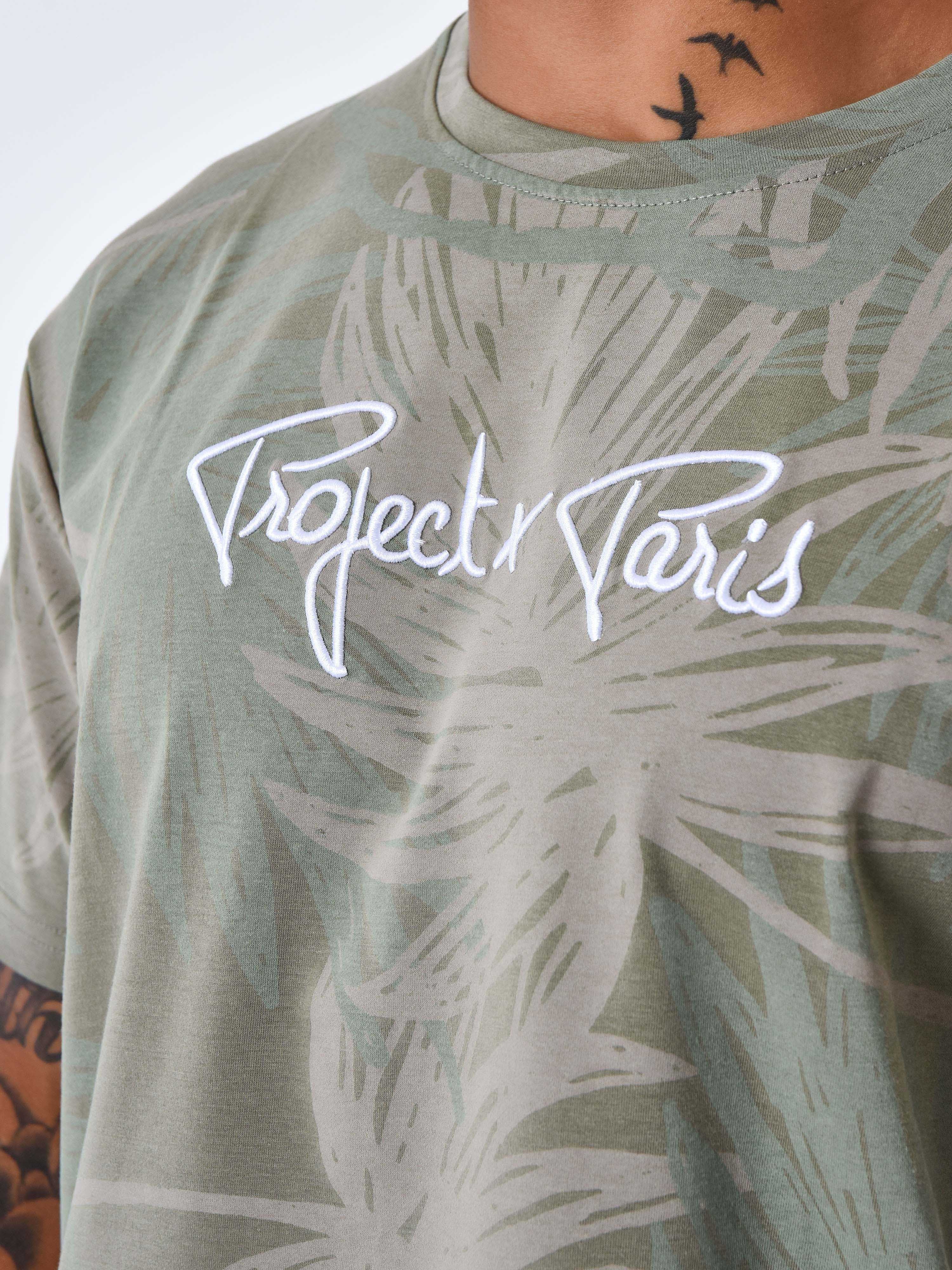 Тениска с цялостен принт на палмови листа-3