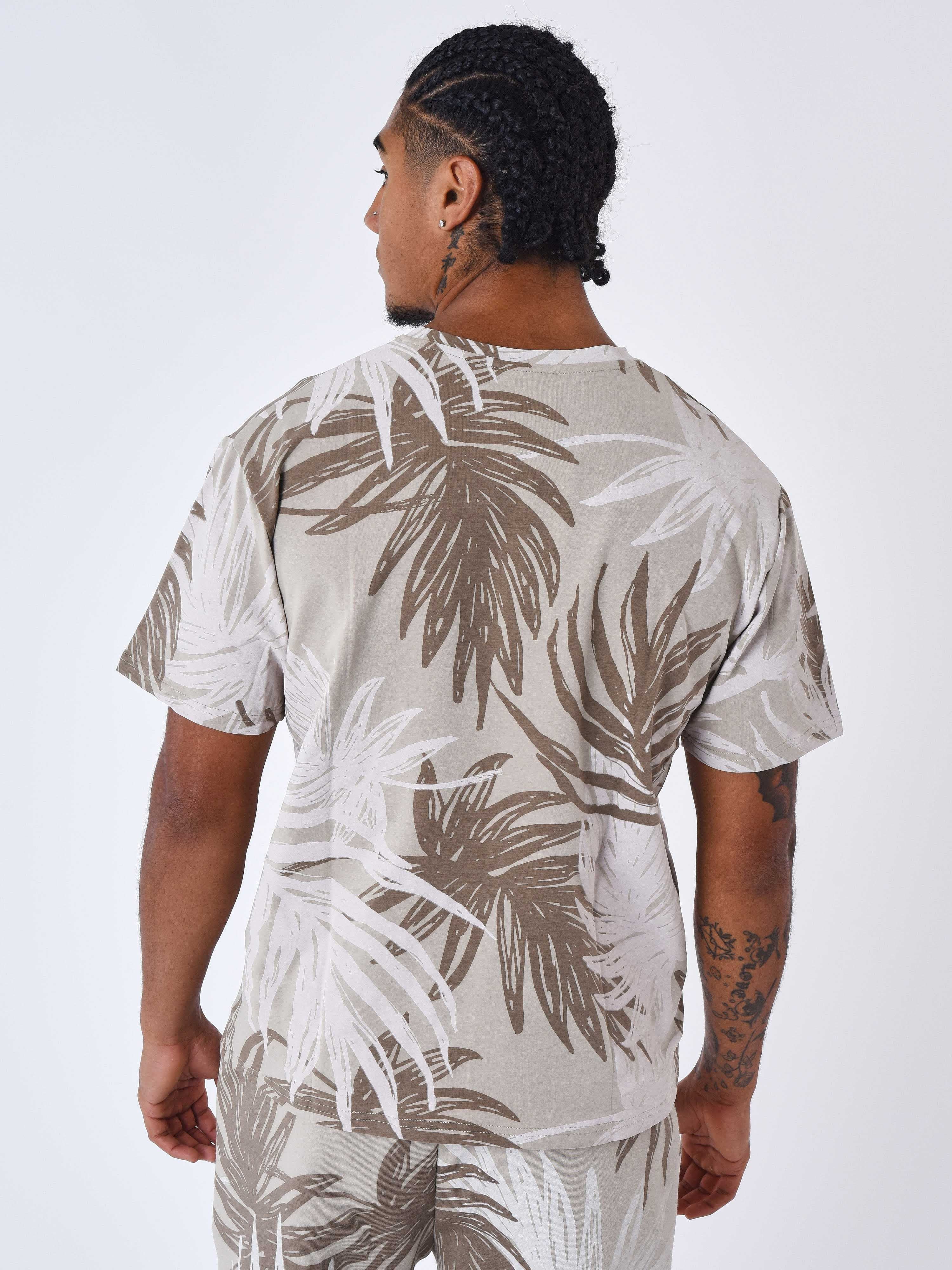 T-shirt med palmbladsmönster över hela-2