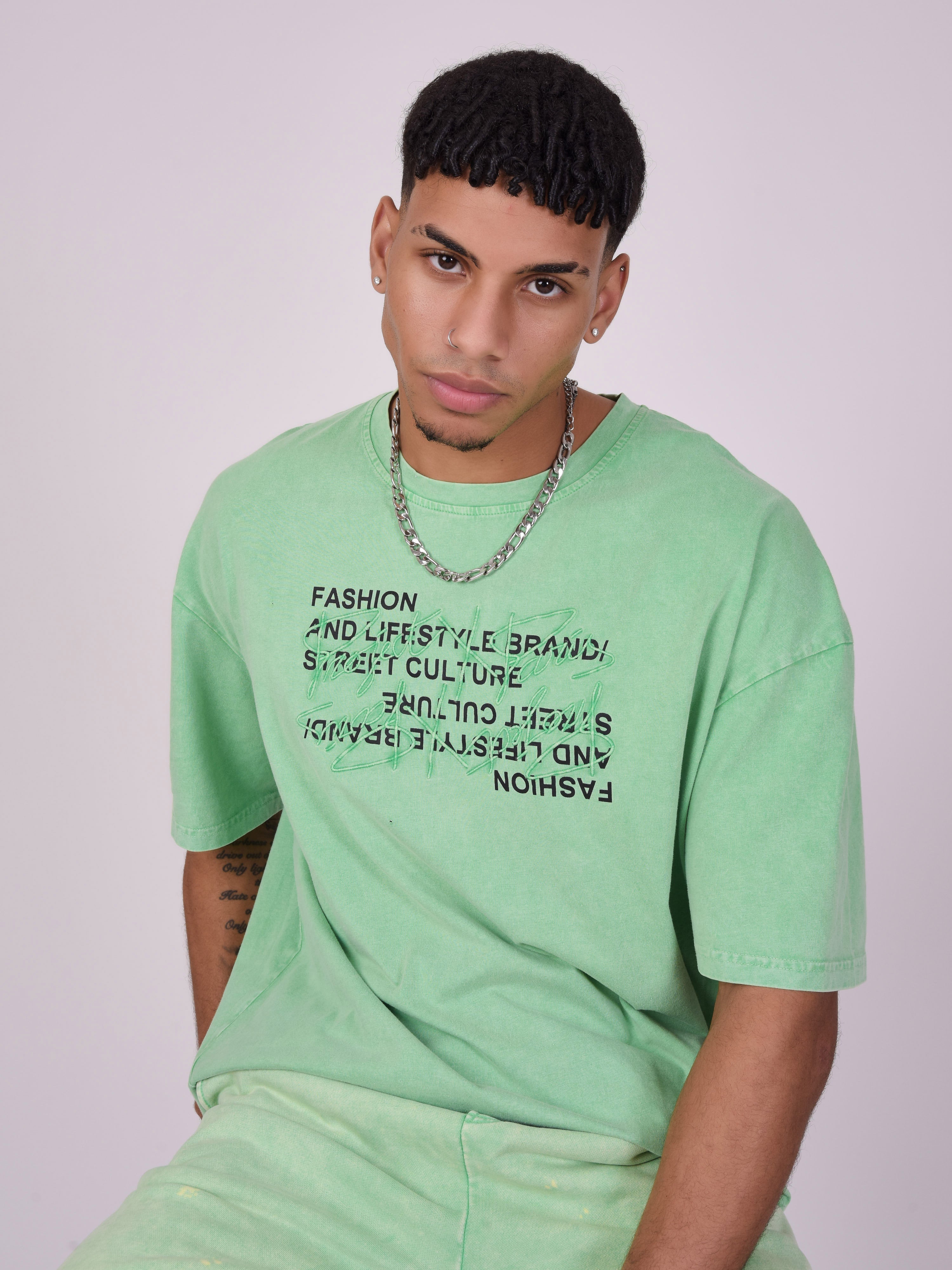 Oversized T-shirt van gewassen stof-1