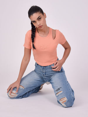 top-asymetrique-manches-courtes-orange-modelshot