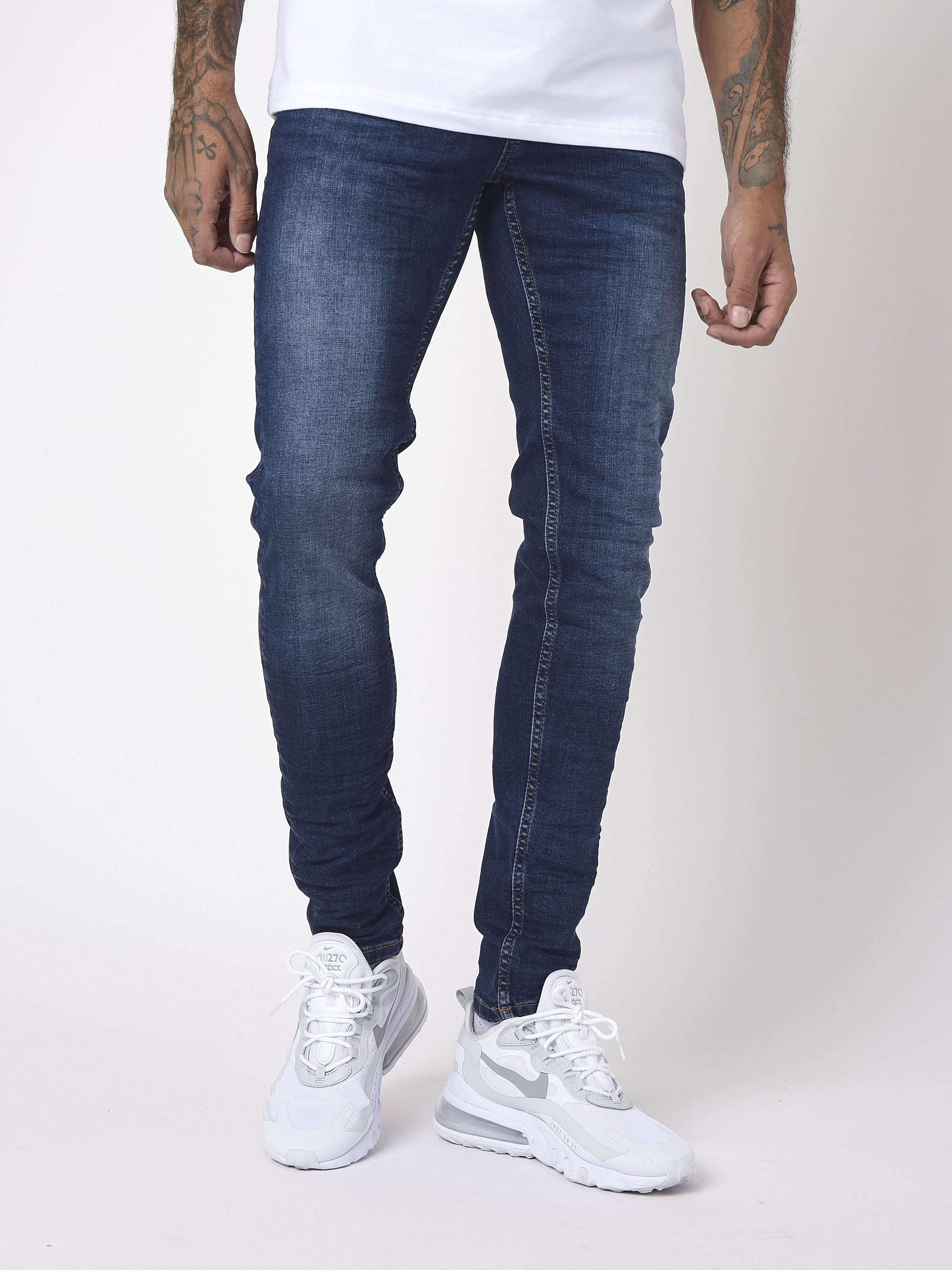 Basic Skinny Jeans in dunklem Blau mit geriebenem Effekt-2