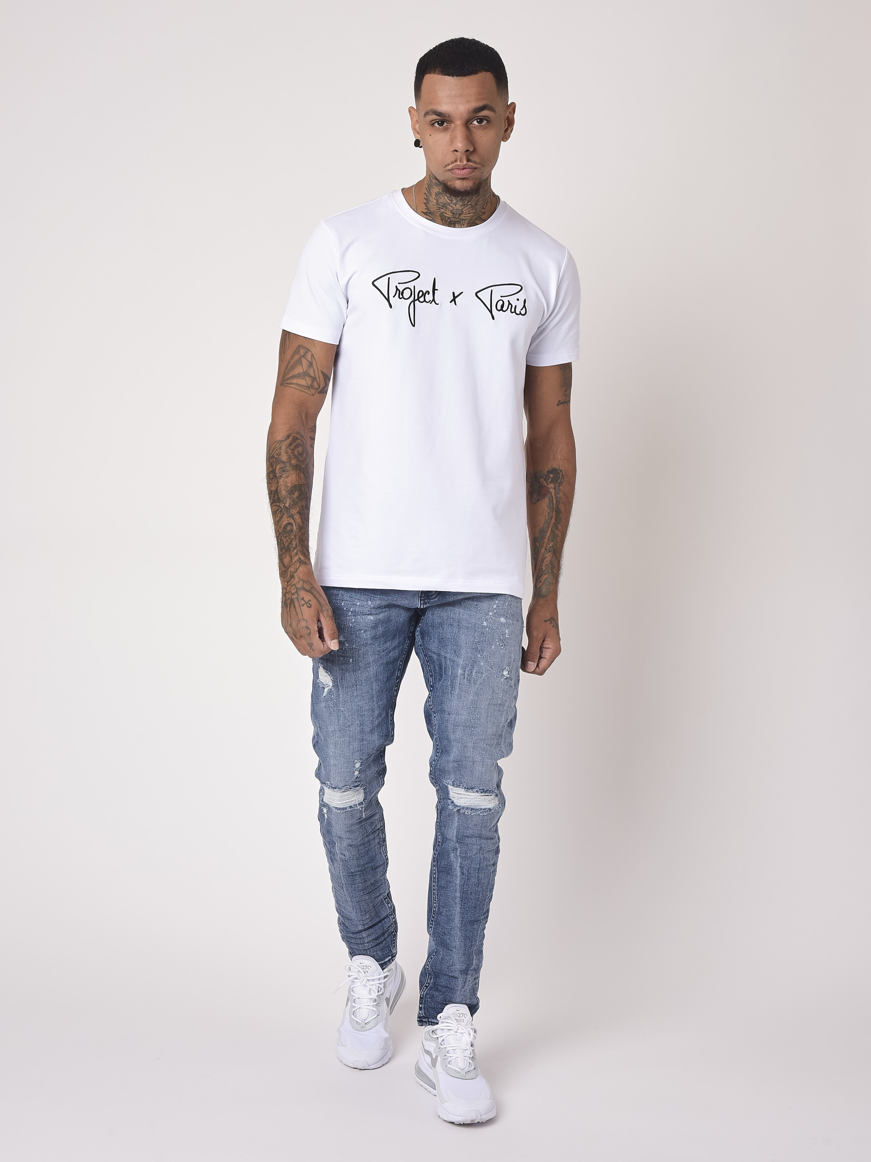 Slim fit jeans in grijsblauw met versleten look en gaten-2