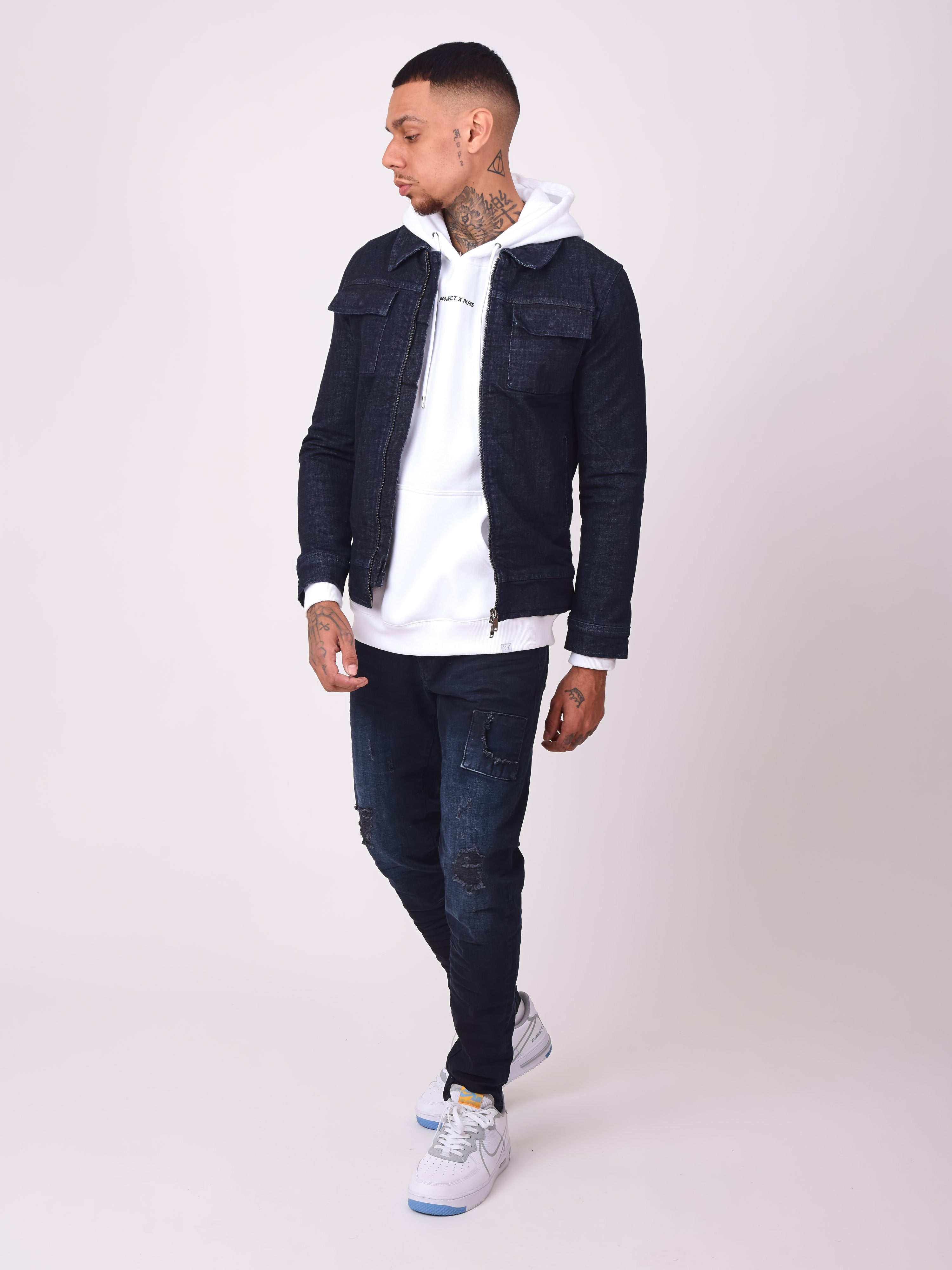 Veste en denim brut à zip-1