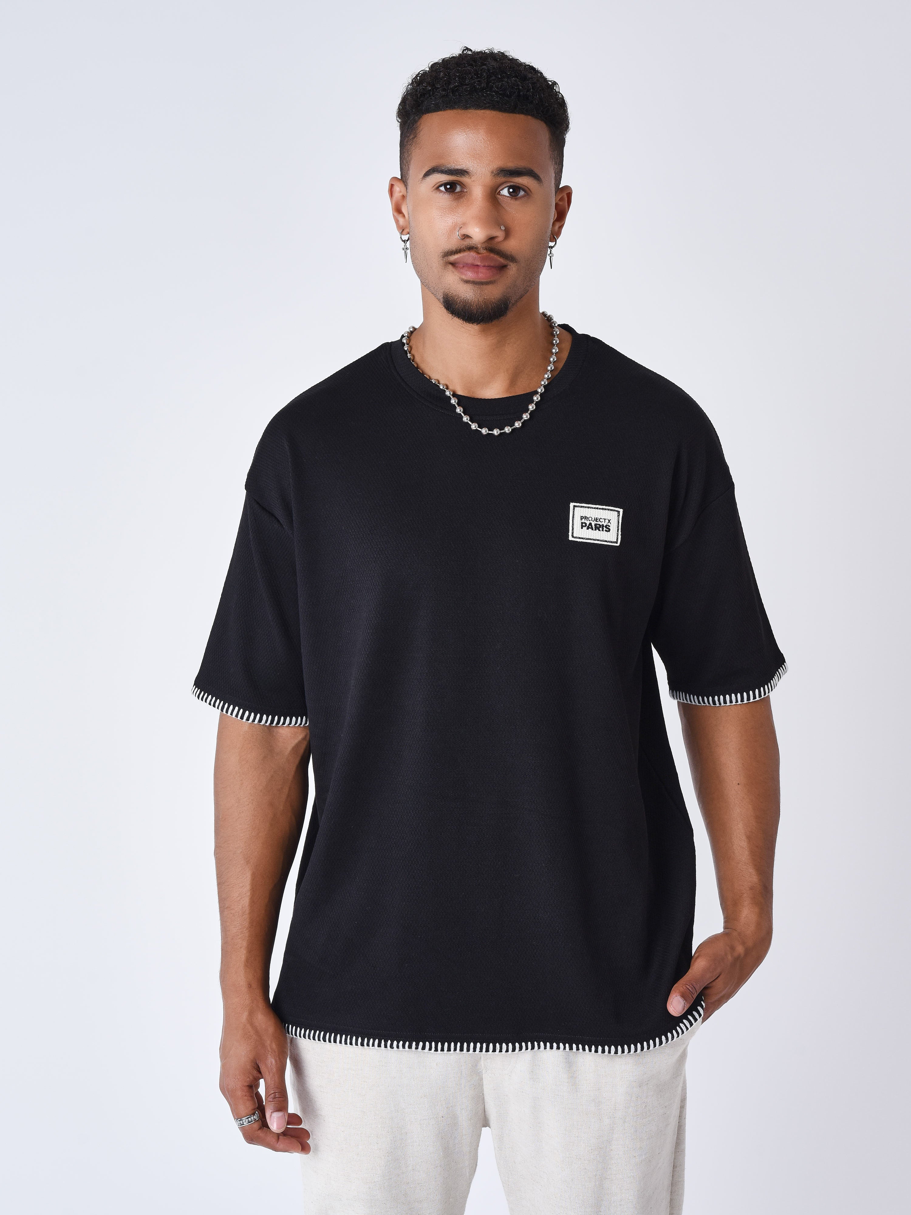 Textured Stitching T-shirt-1