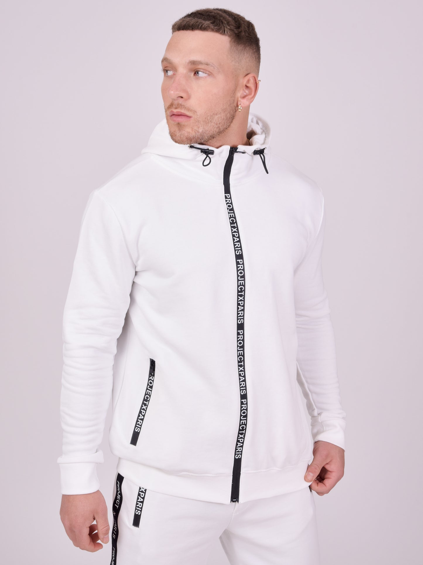 veste-a-capuche-basic-zip-logo-blanc