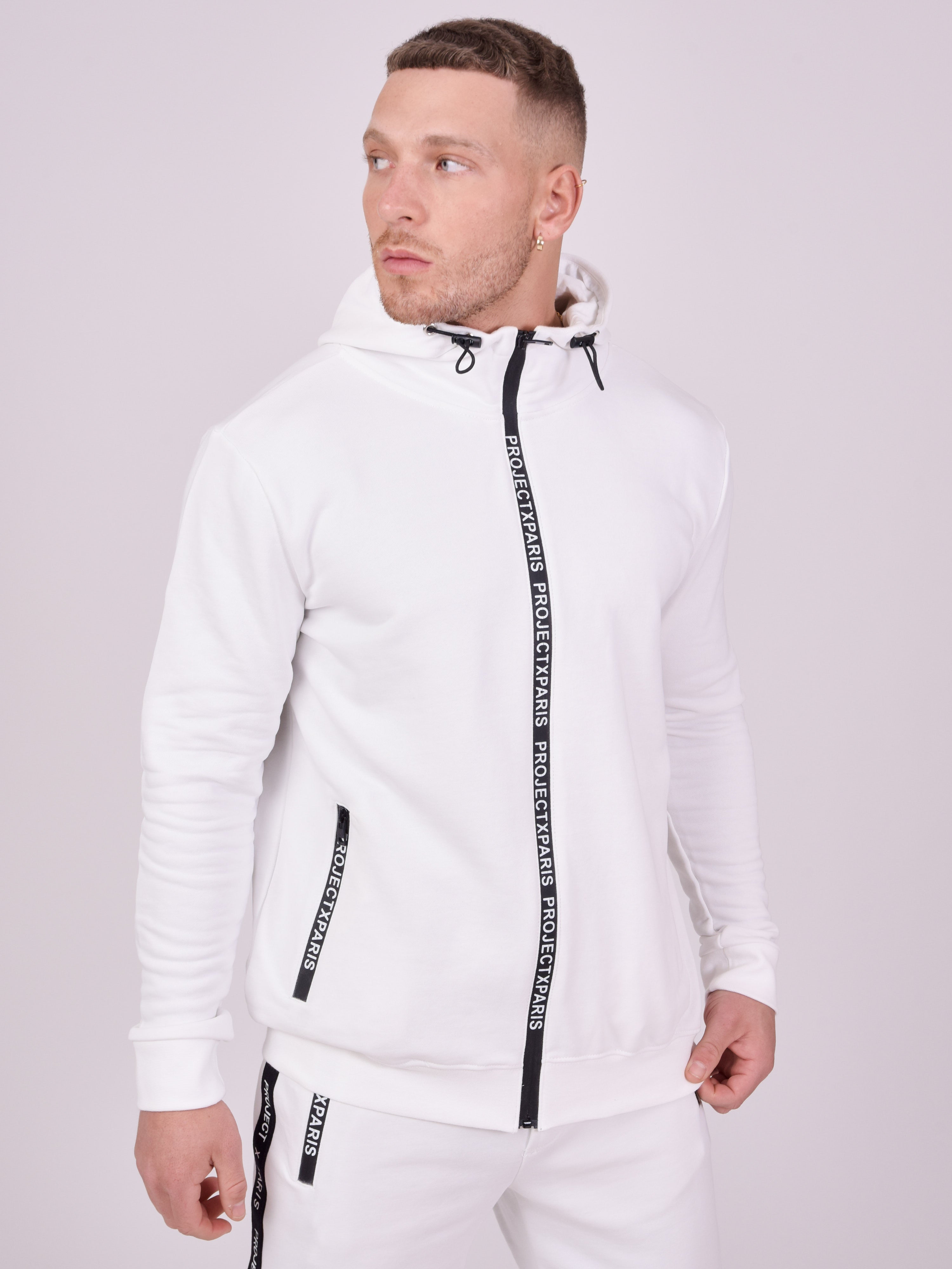 veste-a-capuche-basic-zip-logo-blanc