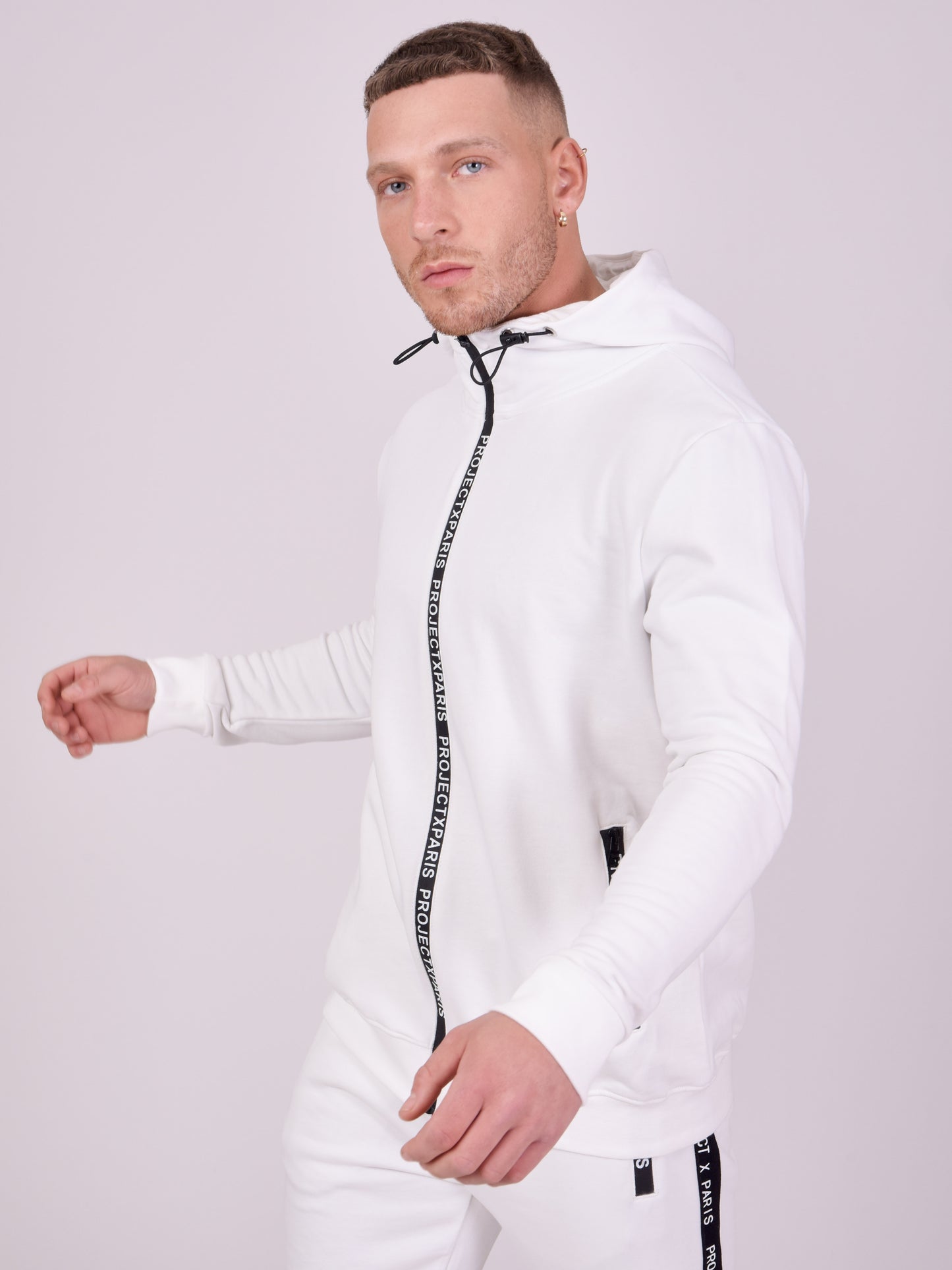veste-a-capuche-basic-zip-logo-blanc