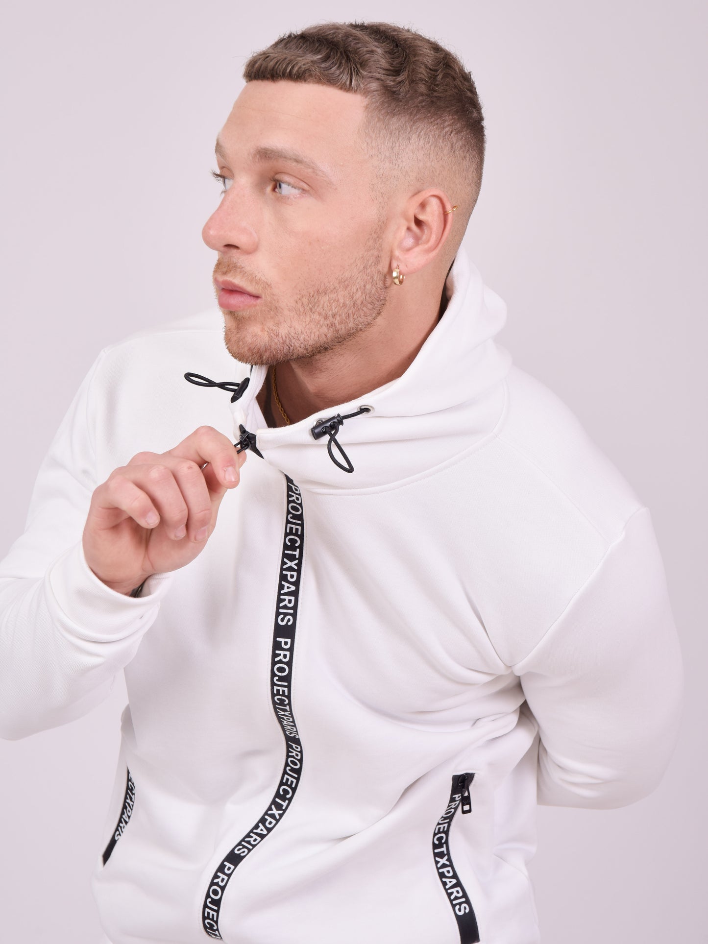 veste-a-capuche-basic-zip-logo-blanc