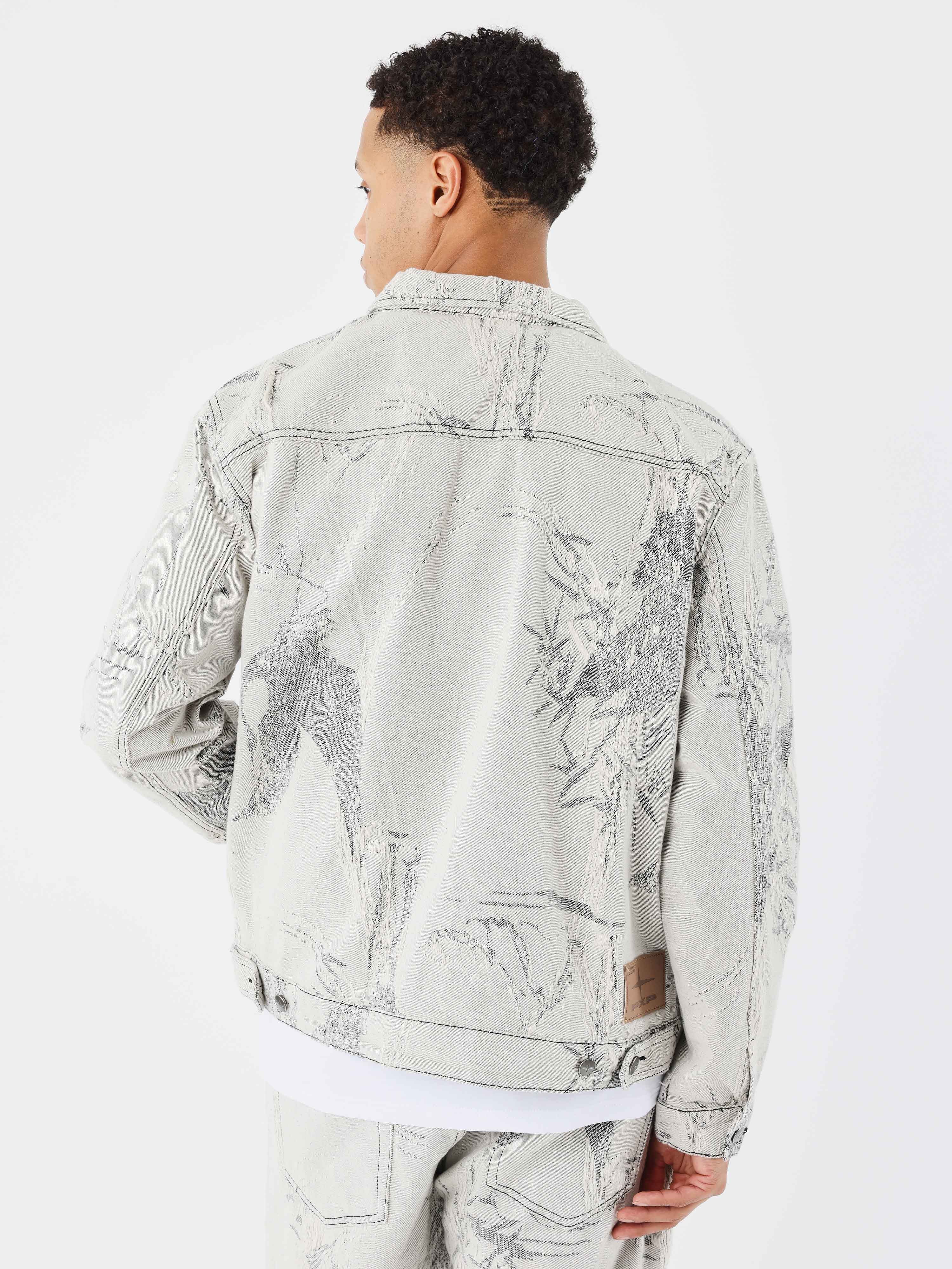 Denim jacket with plant pattern-2
