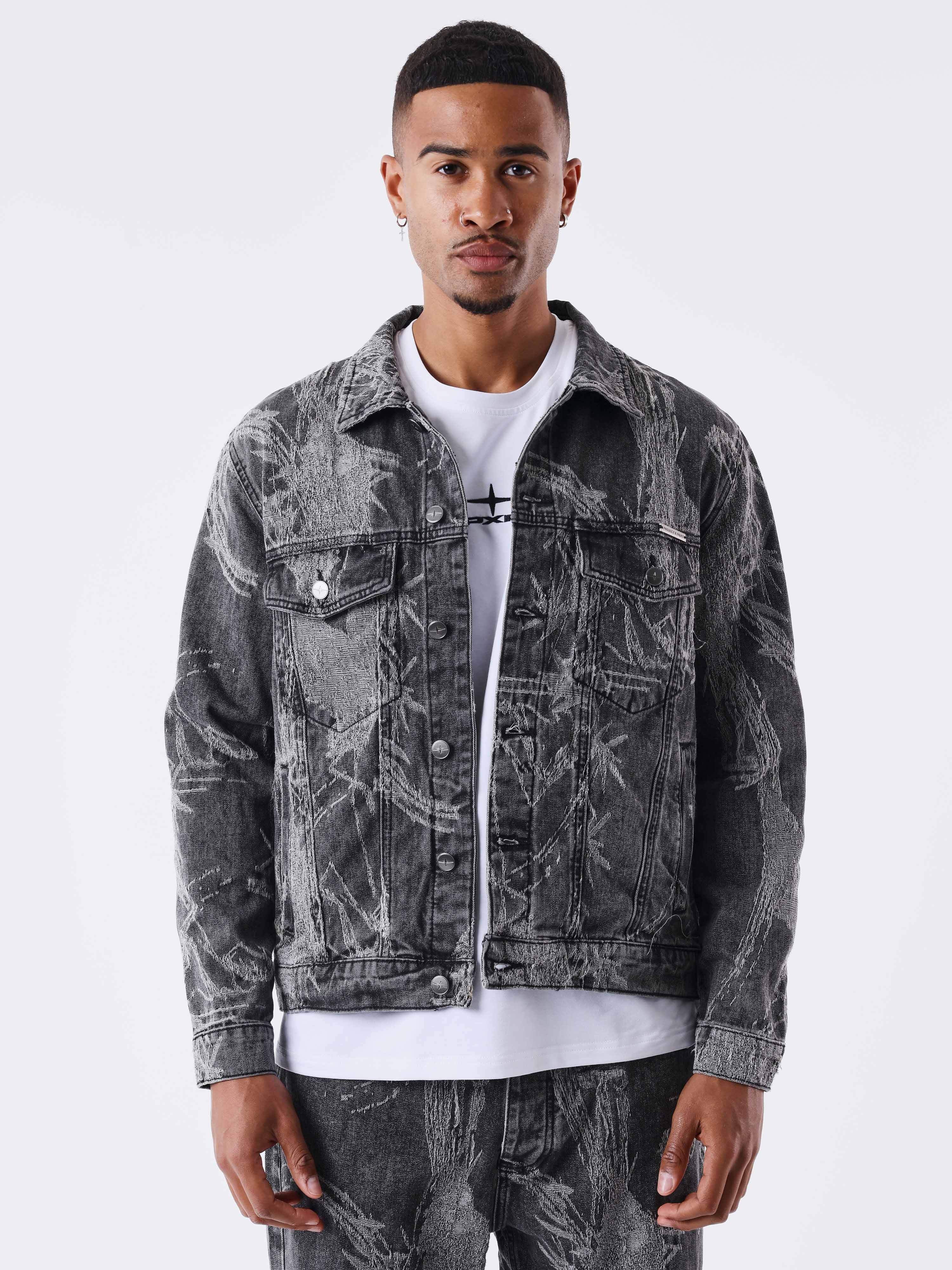 Denim jacket with plant pattern-1