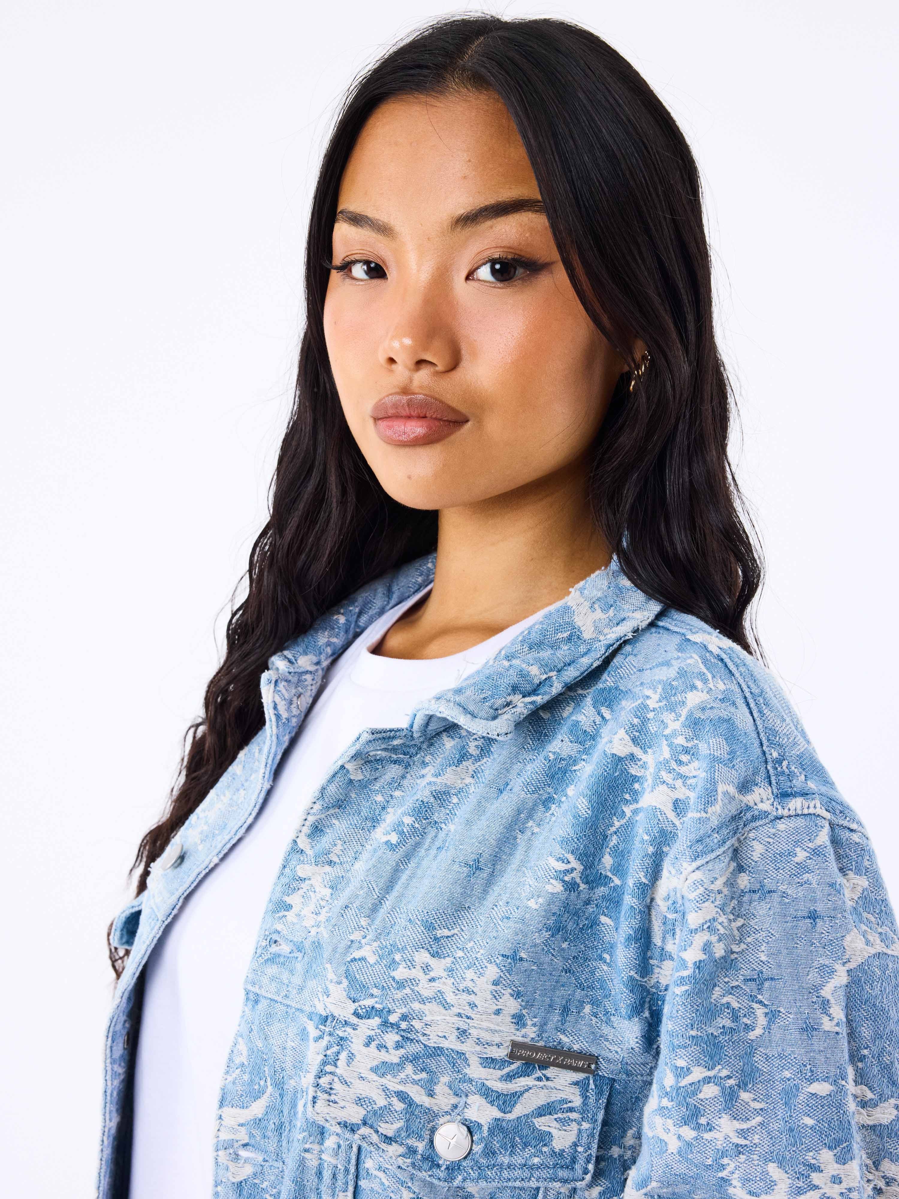 Denim jas met abstract patroon-6