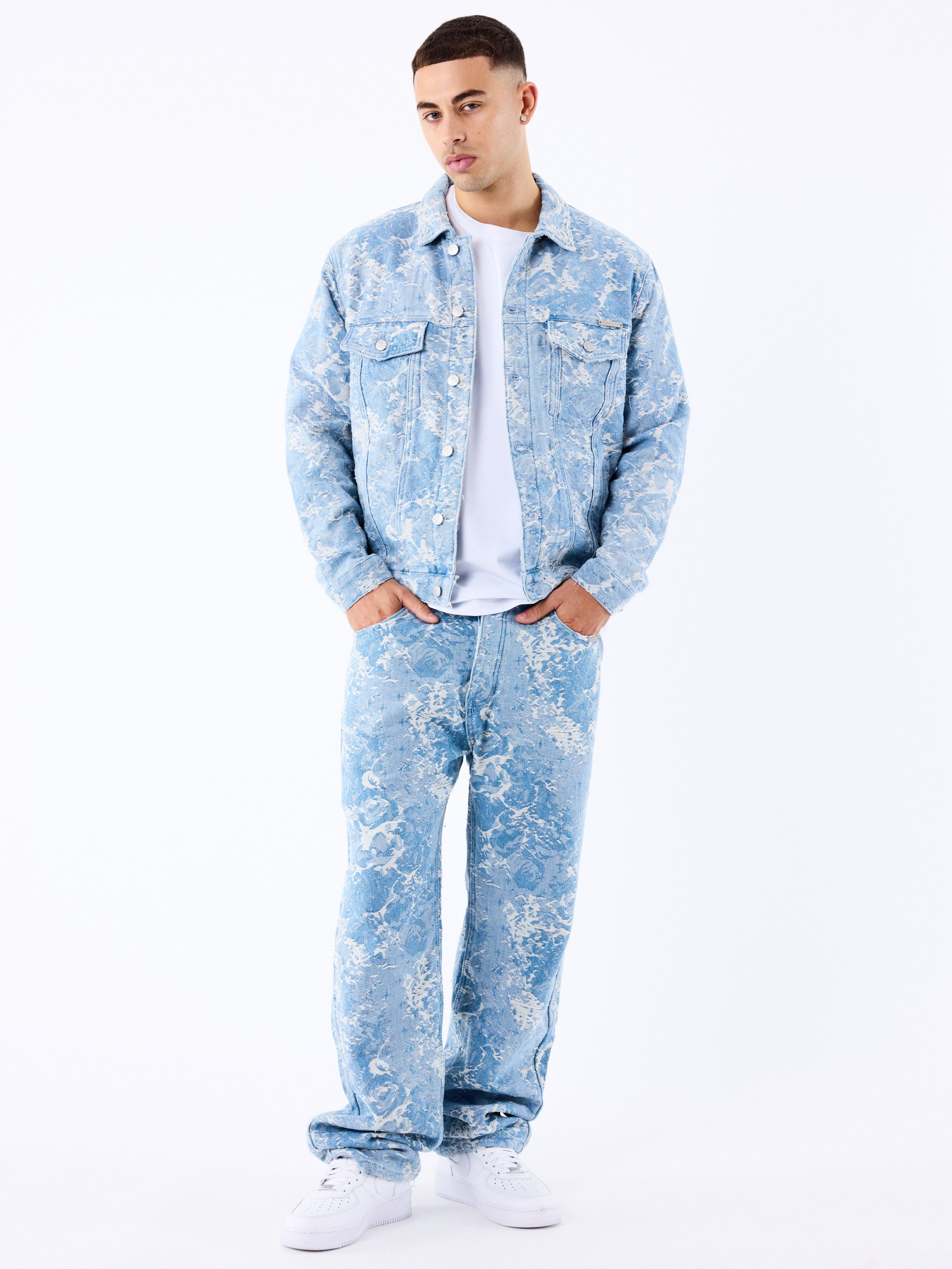 Denim jas met abstract patroon-4