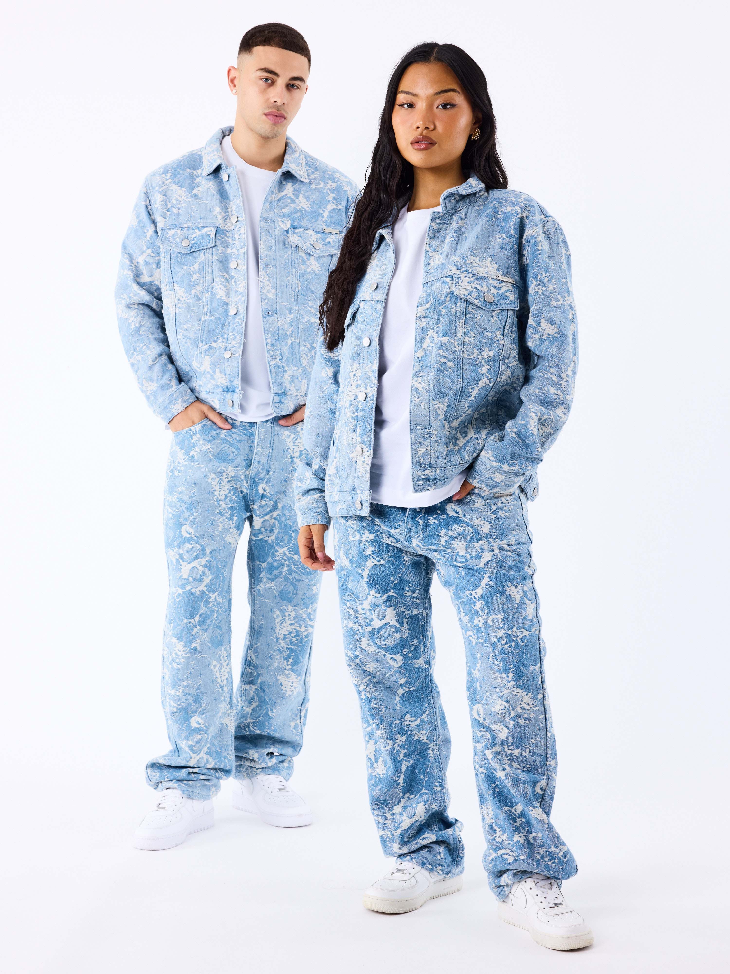 Denim jas met abstract patroon-7