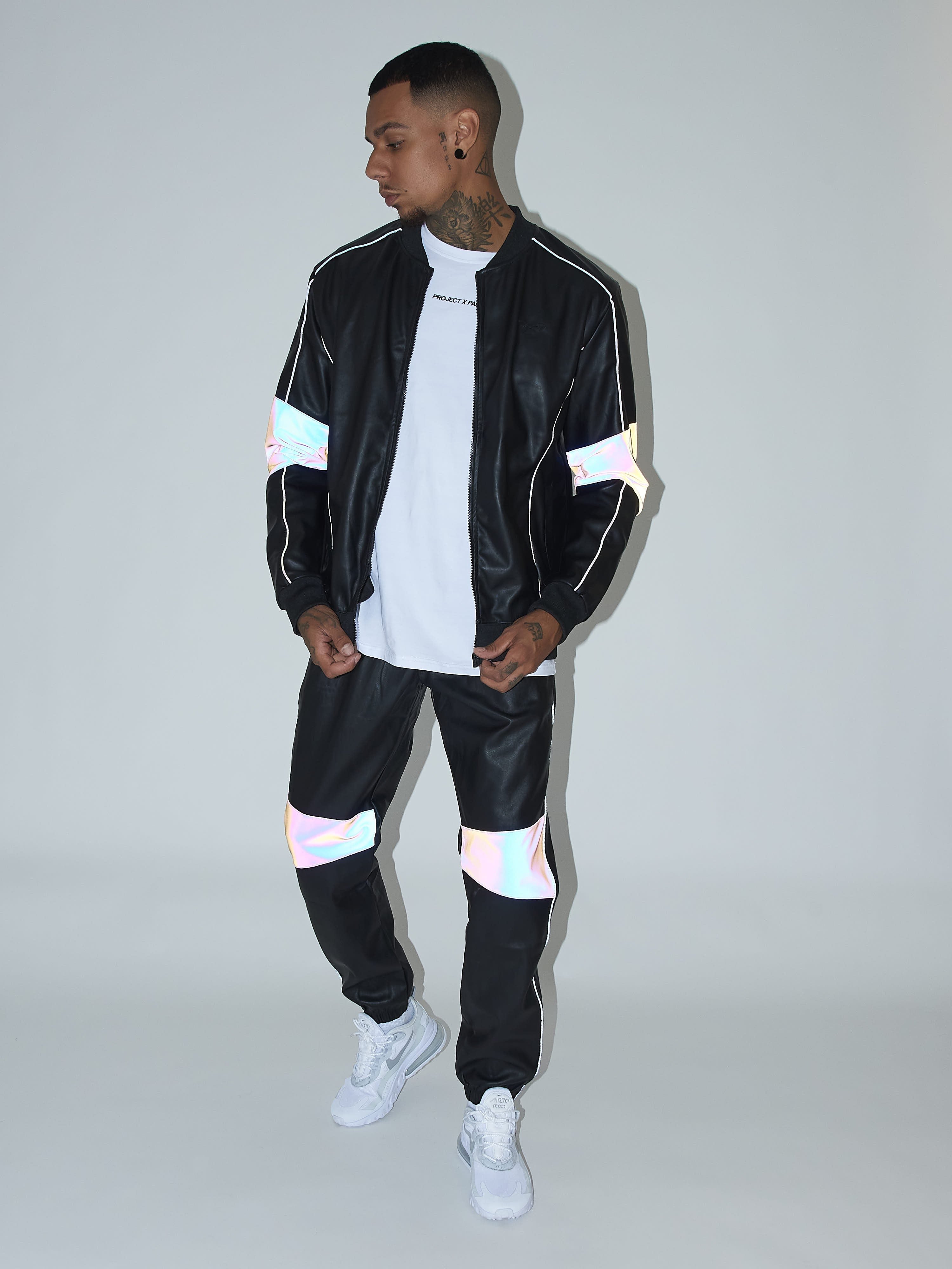 Veste simili cuir avec empiècement réfléchissant-7