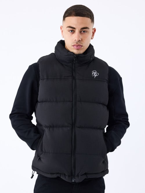 Sleeveless ribbed puffer...