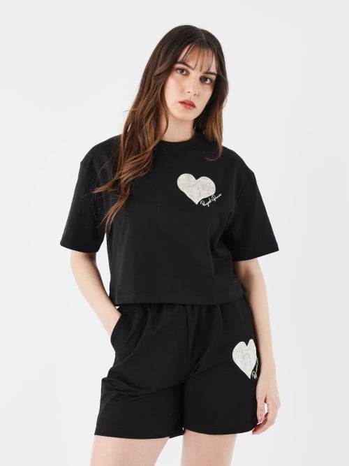 Crop top T-shirt met rieten...