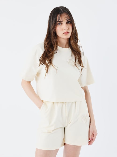 Crop top T-shirt met rieten...