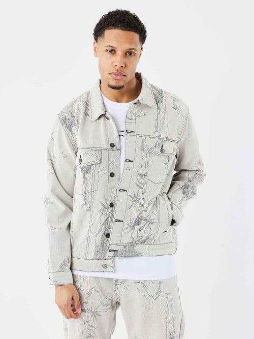 Denim jacket with plant...