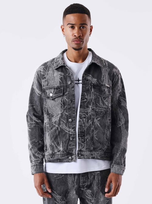 Denim jacket with plant...